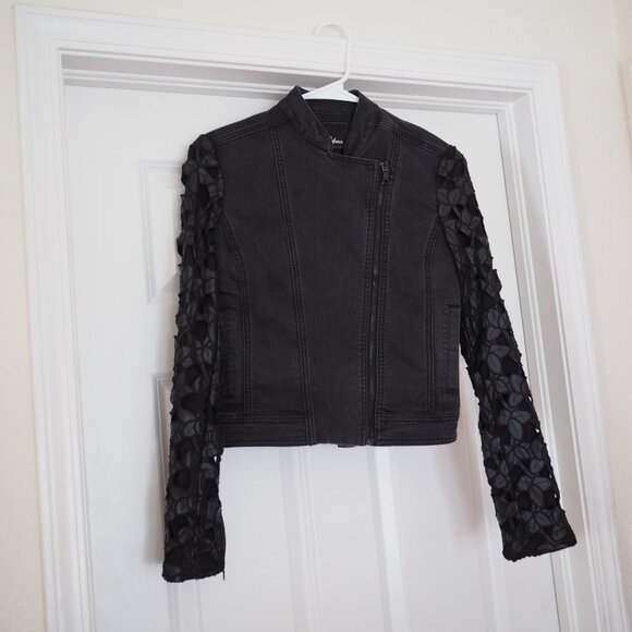 Gothcore Grunge Sam Edelman Biker Jacket Leaf cutout Sleeves sz XS - Picture 3 of 14